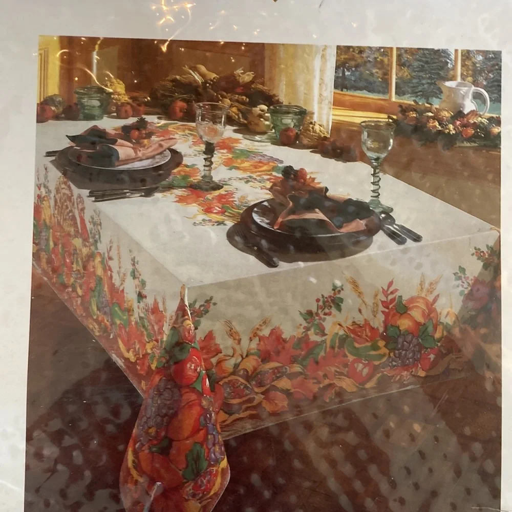 Vintage New Bardwil Linens fall Thanksgiving 60”x 84” oval tablecloth